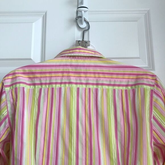 Lilly Pulitzer Striped Button Down Cuffed Shirt Size 6 Hot Pink Green Vintage - Picture 16 of 17
